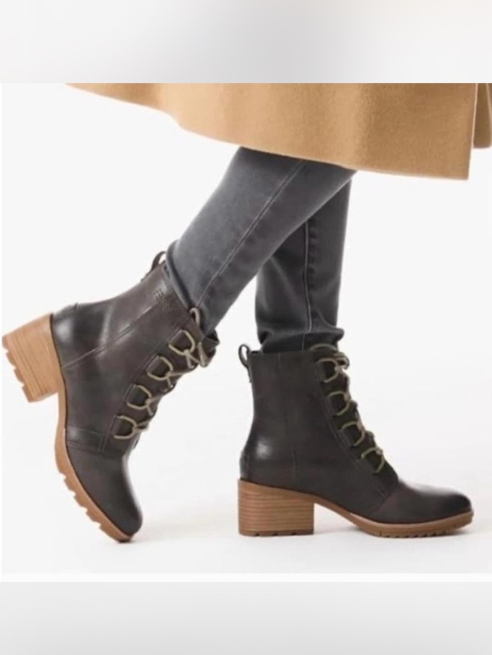 Sorel Cate Lace Waterproof Bootie Dark Brown Leather Boot 7.5 Wmns Fall Comfort